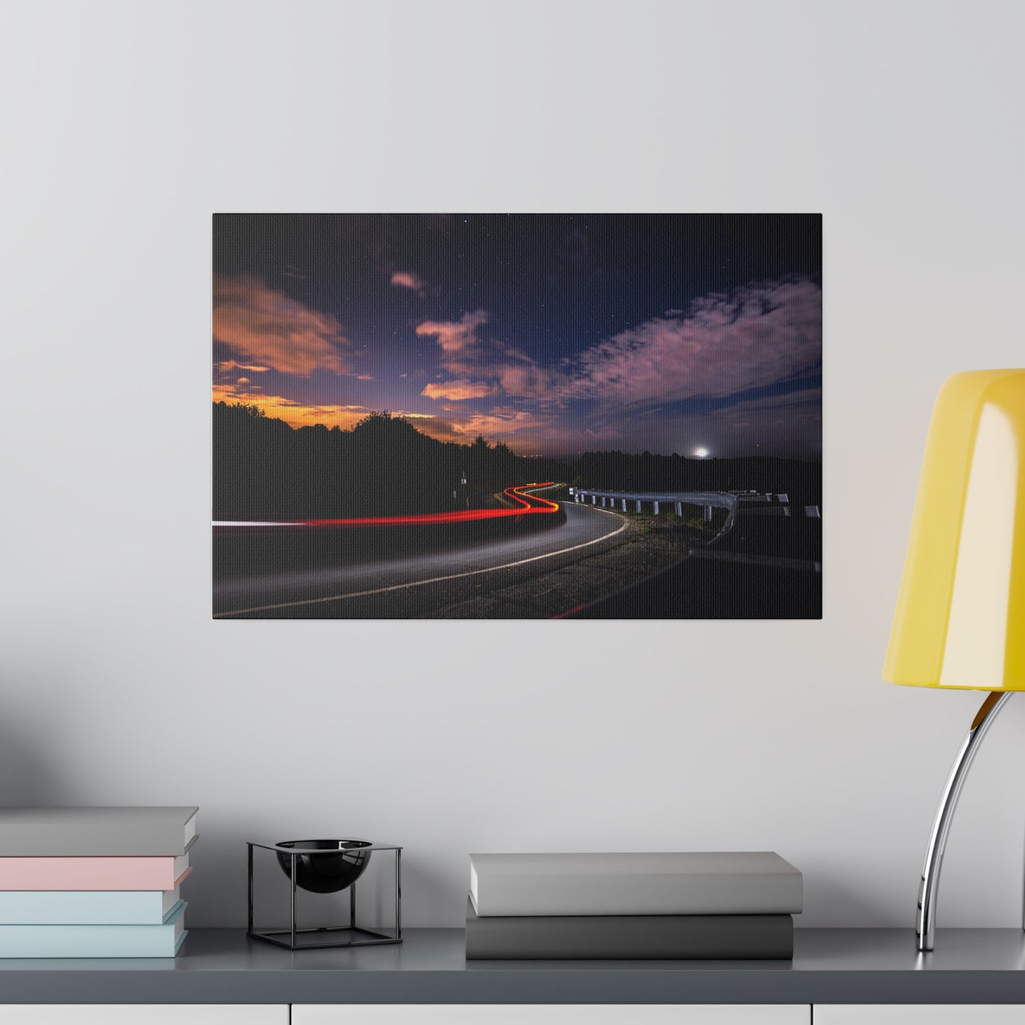 Night Lights on the Bend – Light Trail Road Canvas Print