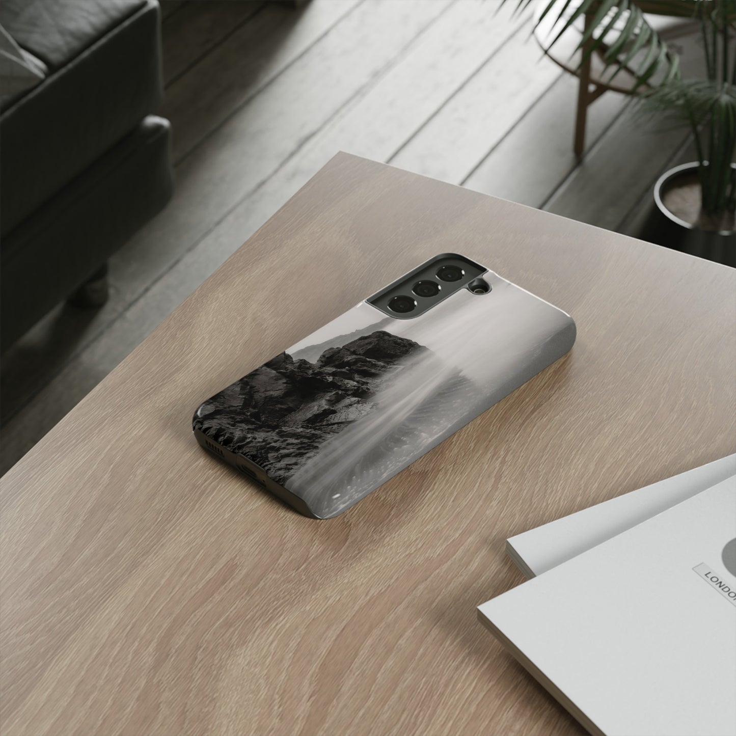 Tranquil Tides: A Black and White Seascape - Phone Case