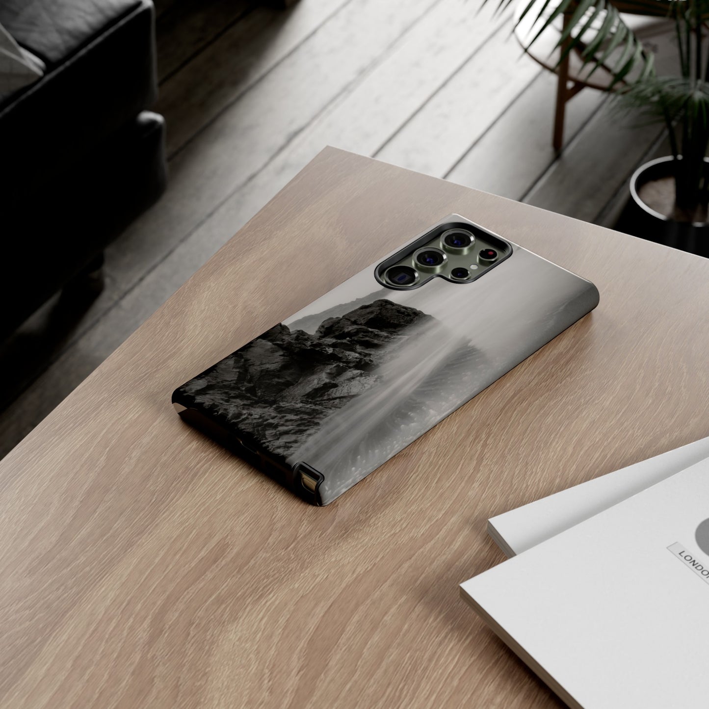 Tranquil Tides: A Black and White Seascape - Phone Case