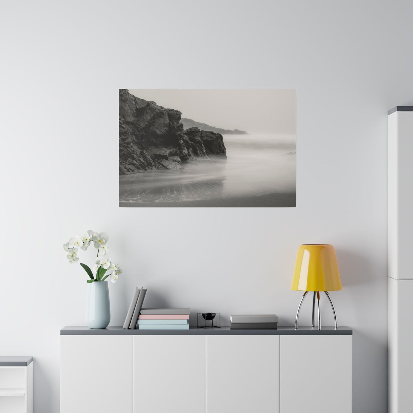 Tranquil Tides: A Black and White Seascape - Canvas