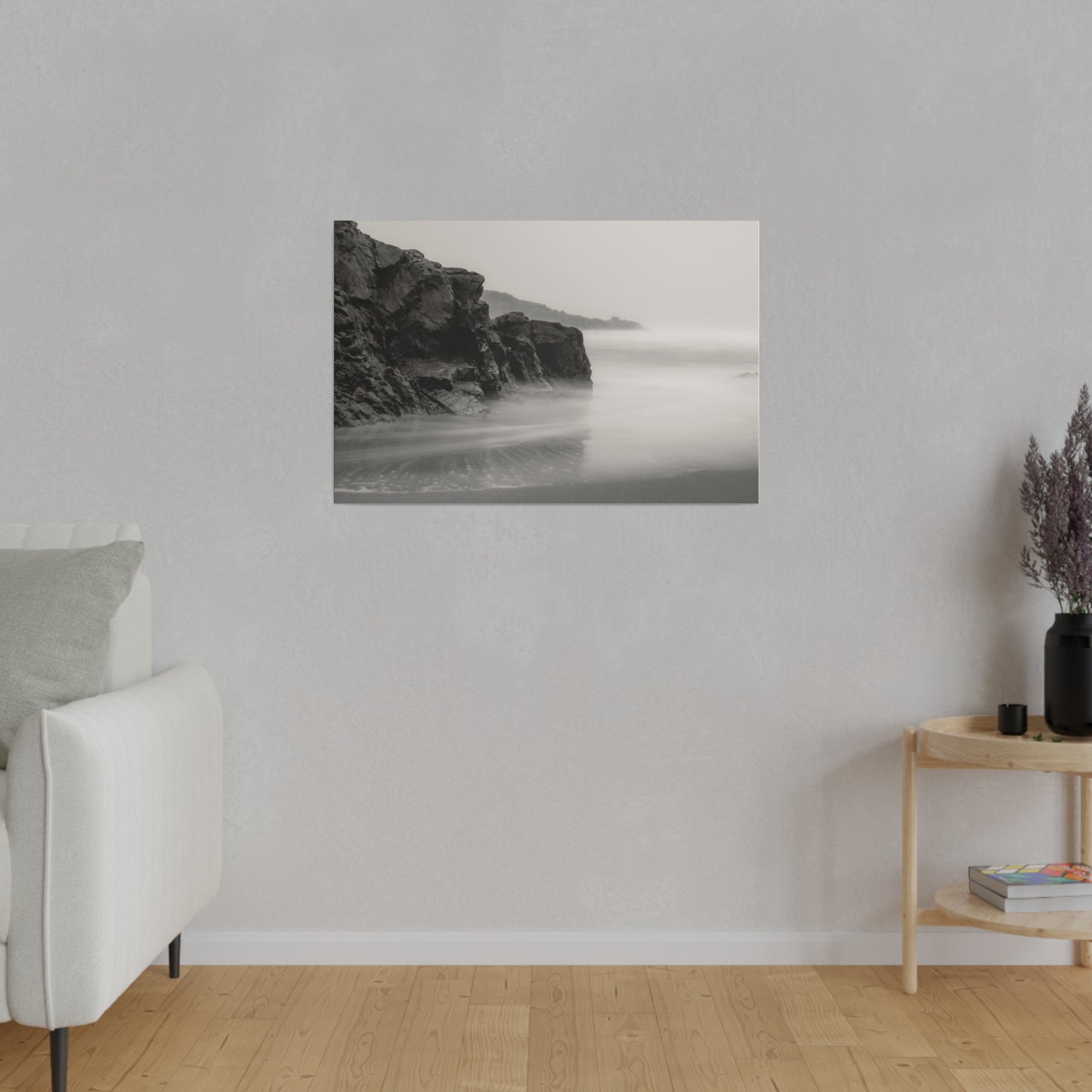 Tranquil Tides: A Black and White Seascape - Canvas