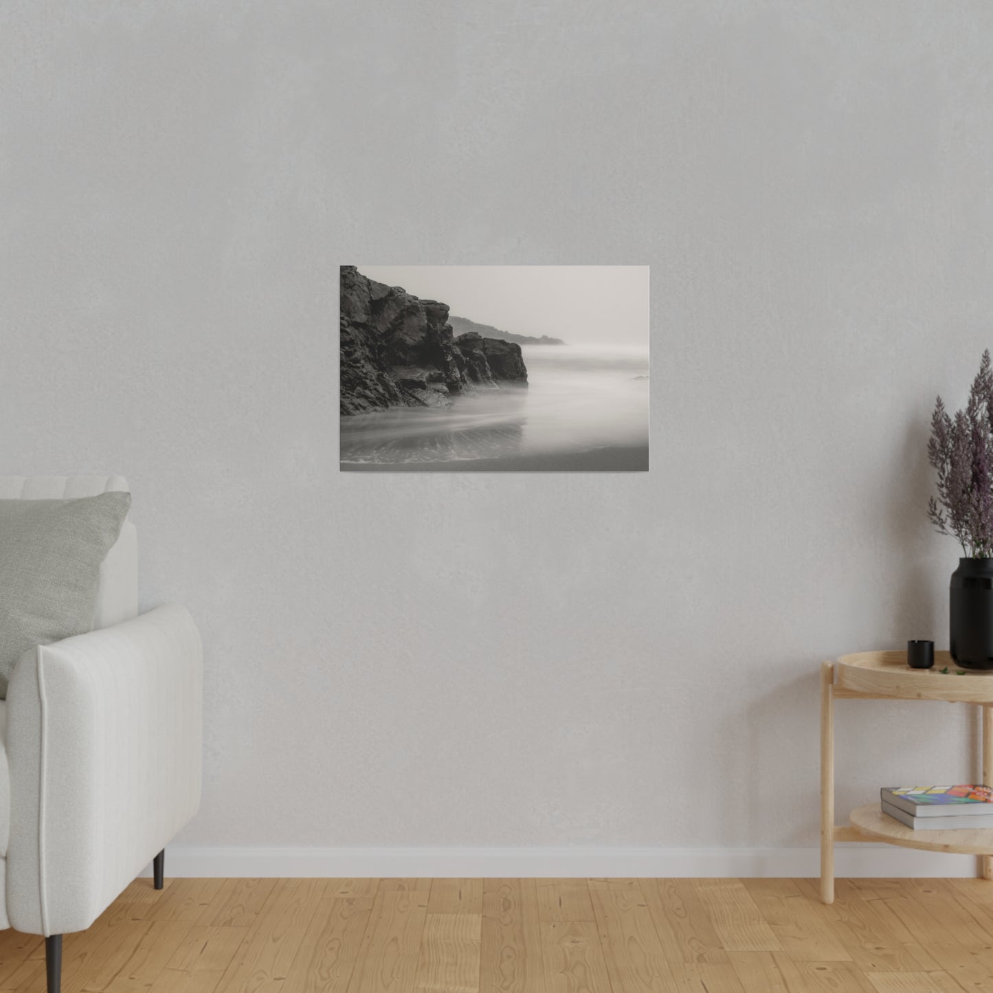 Tranquil Tides: A Black and White Seascape - Canvas