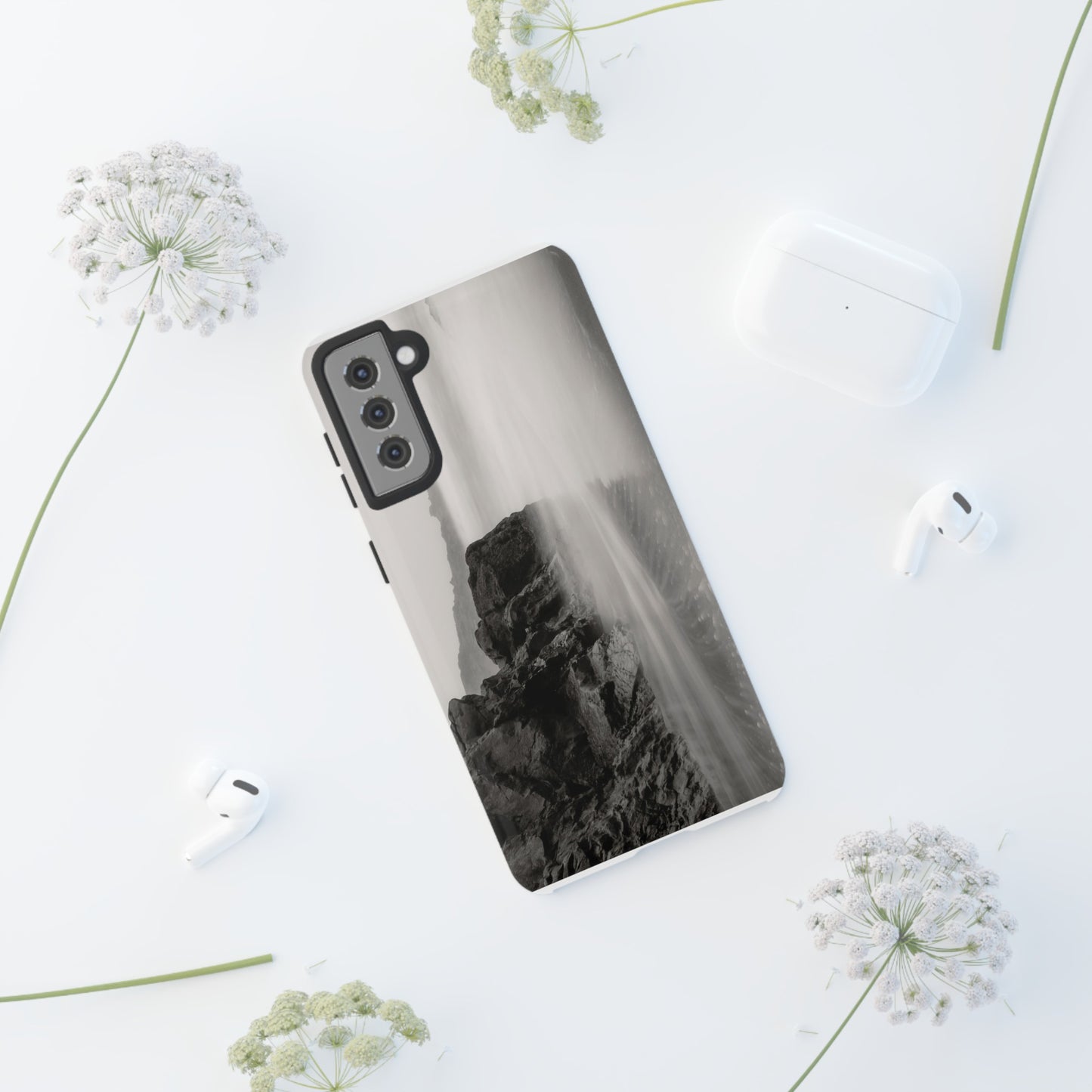 Tranquil Tides: A Black and White Seascape - Phone Case