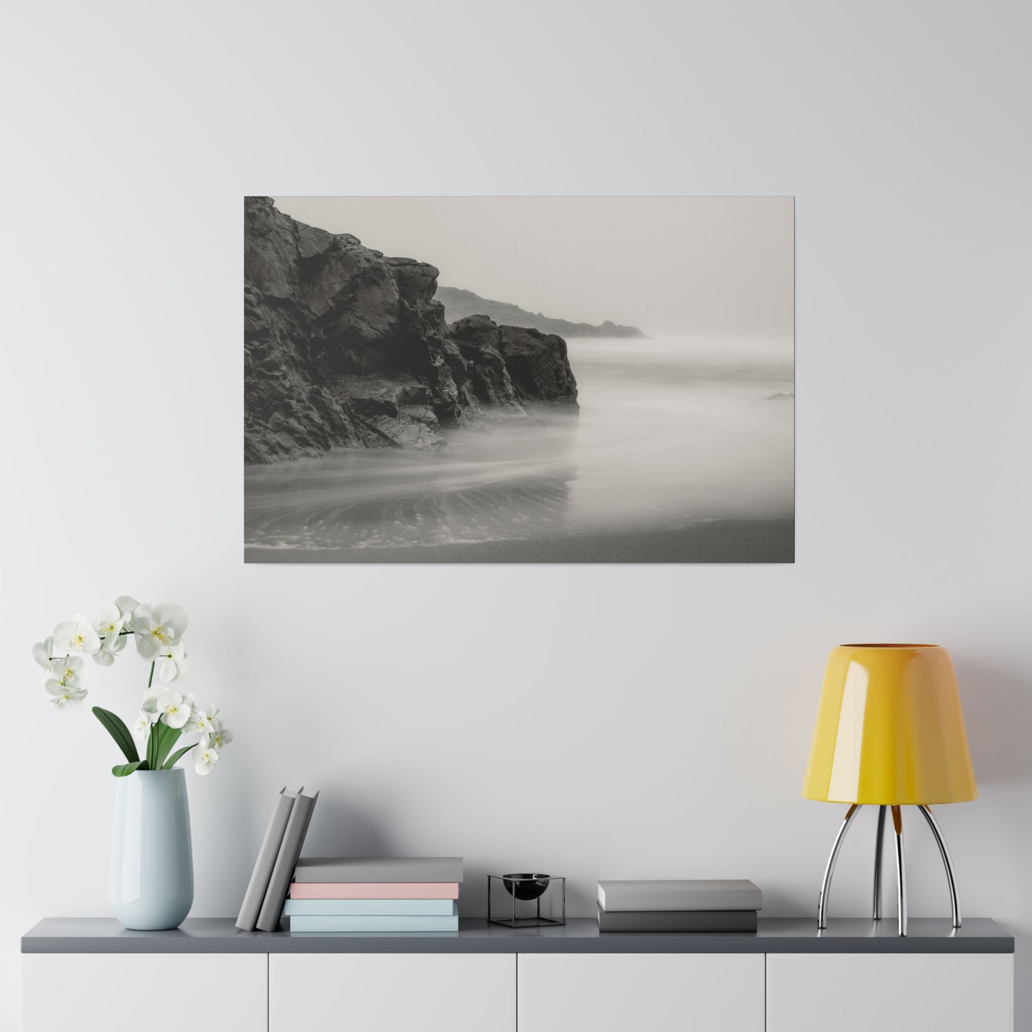 Tranquil Tides: A Black and White Seascape - Canvas